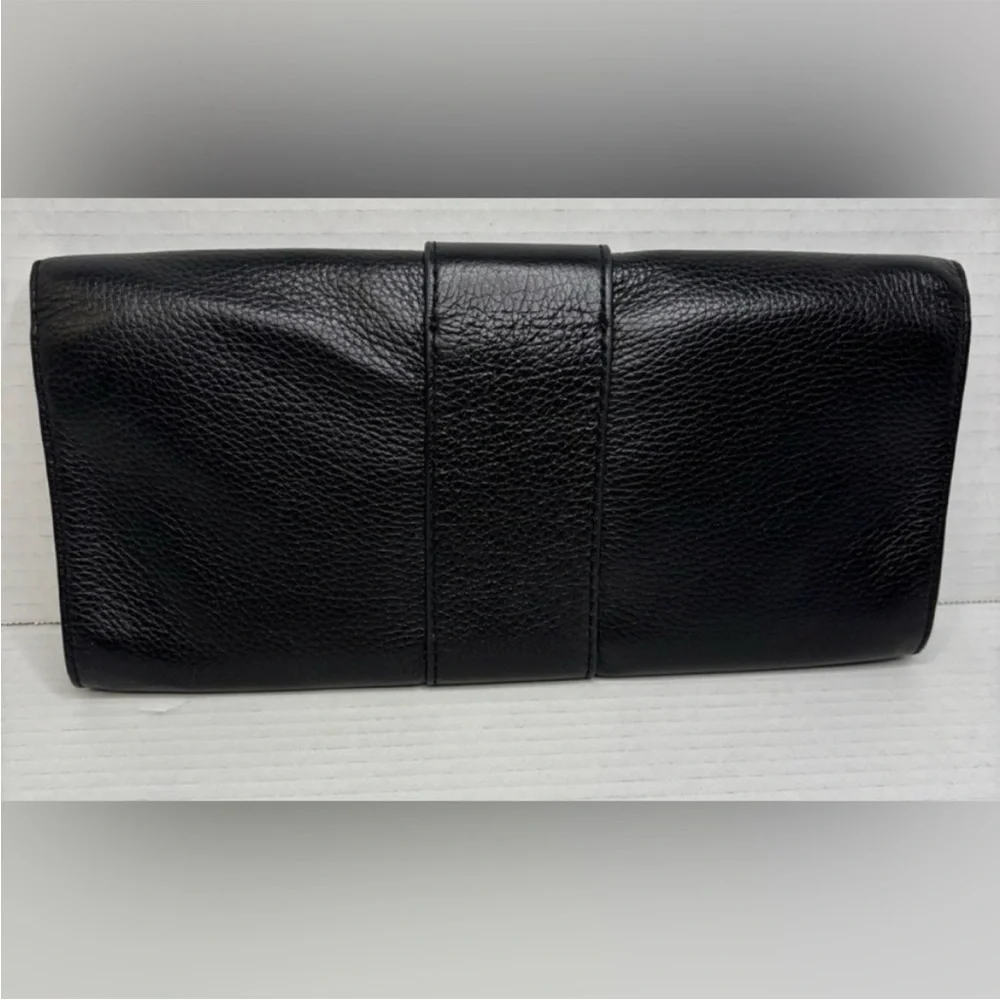 Michael Kors Black Pebbled Leather Large Continental Wallet Gold Buckle Clutch_5